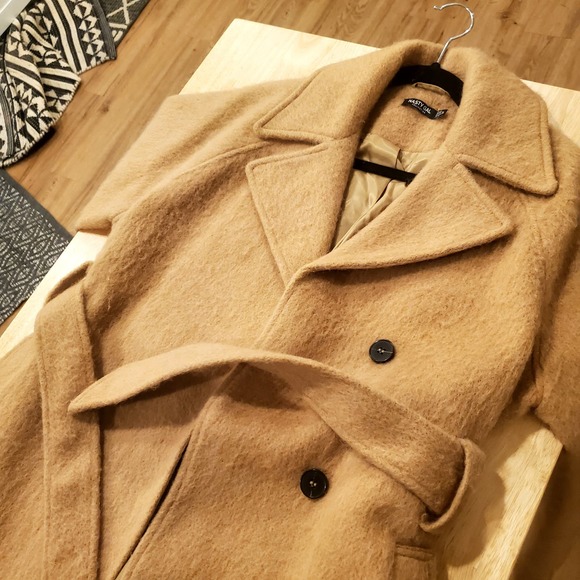Nasty Gal Camel Colored Trench Coat Fuzzy Warm - Picture 3 of 8
